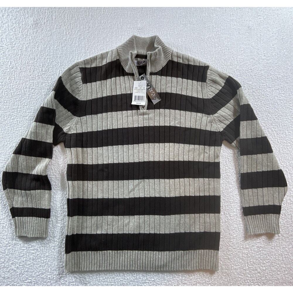 Silver Lake Men’s Striped 1/4 Zip XL Sweater Brown/Tan